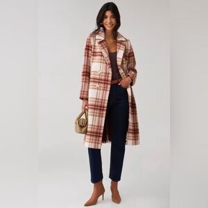 Plaid Long Coat with Double Breasted Design